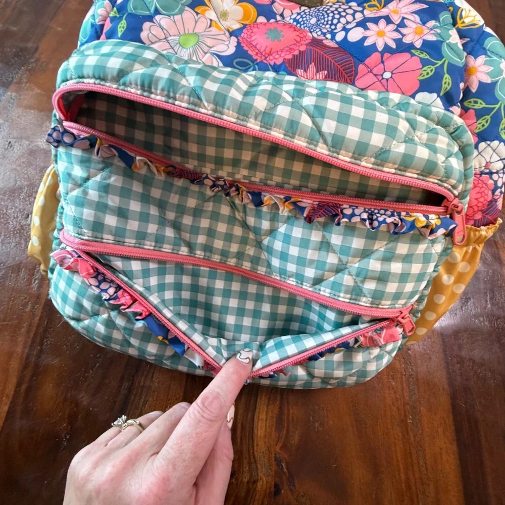 Matilda Jane Quilted Floral Gingham Ruffle Backpack Colorful Mixed Print Bag